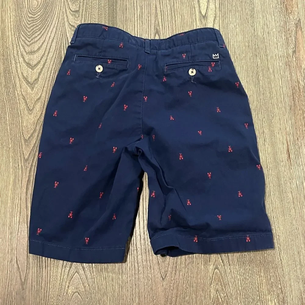 Crown & Ivy Boys Youth Motion Flex Printed Shorts Flat Front Stretch Navy 16R